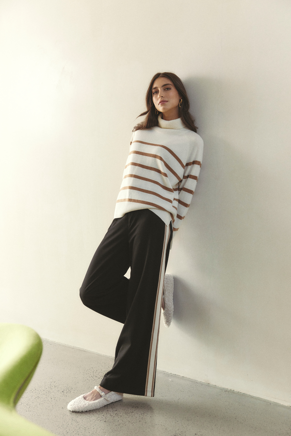 Alessandra STRIPE TOASTIE POLO in Mocha