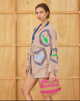 Tan Robe Short Set in Sardine + Coral Print by Cie Cie + Co