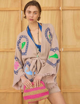 Tan Robe Short Set in Sardine + Coral Print by Cie Cie + Co