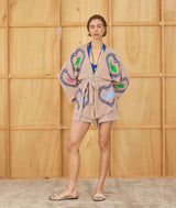 Tan Robe Short Set in Sardine + Coral Print by Cie Cie + Co