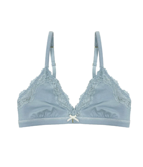 COTTON TRIANGLE LACE BRA in Dusty Blue by teysha