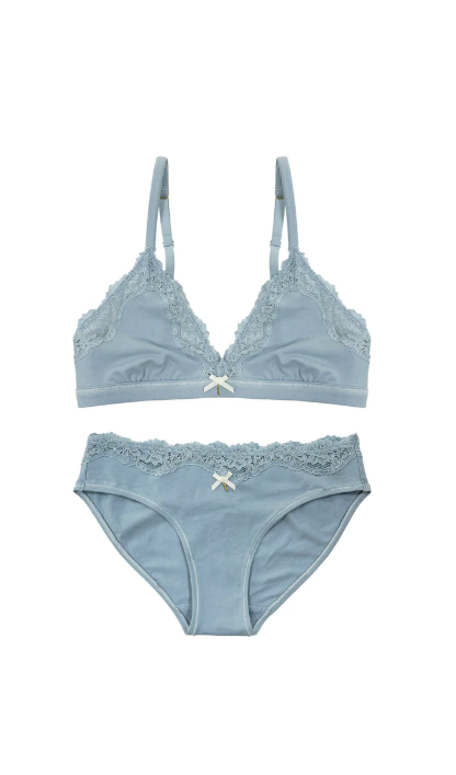 COTTON TRIANGLE LACE BRA in Dusty Blue by teysha