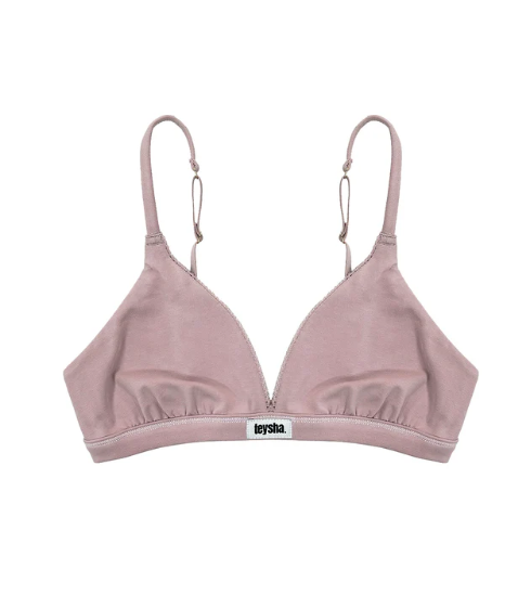 COTTON TRIANGLE LACE BRA in Dusty Pink by teysha