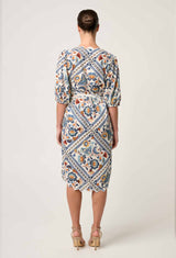 THEIA VISCOSE SCALLOP EMBROIDERED DRESS in Petinos Floros from Oncewas