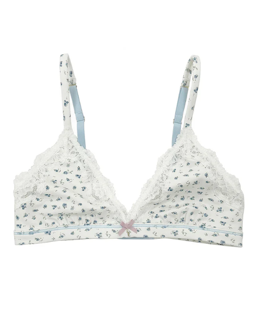 COTTON TRIANGLE LACE BRA in Ditsy Floral by teysha