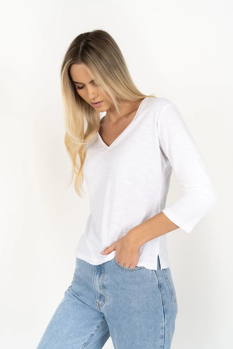 STELLA V NECK TEE in White by Humidity Lifestyle