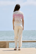 DROPPED SLEEVE STRIPED SWEATER in Pink + White by Sita Murt