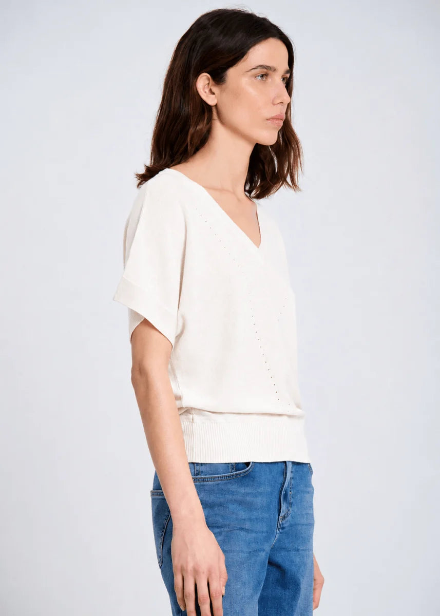 V NECK FINE KNIT SWEATER in Ecru by Sita Murt
