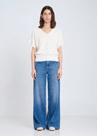V NECK FINE KNIT SWEATER in Ecru by Sita Murt