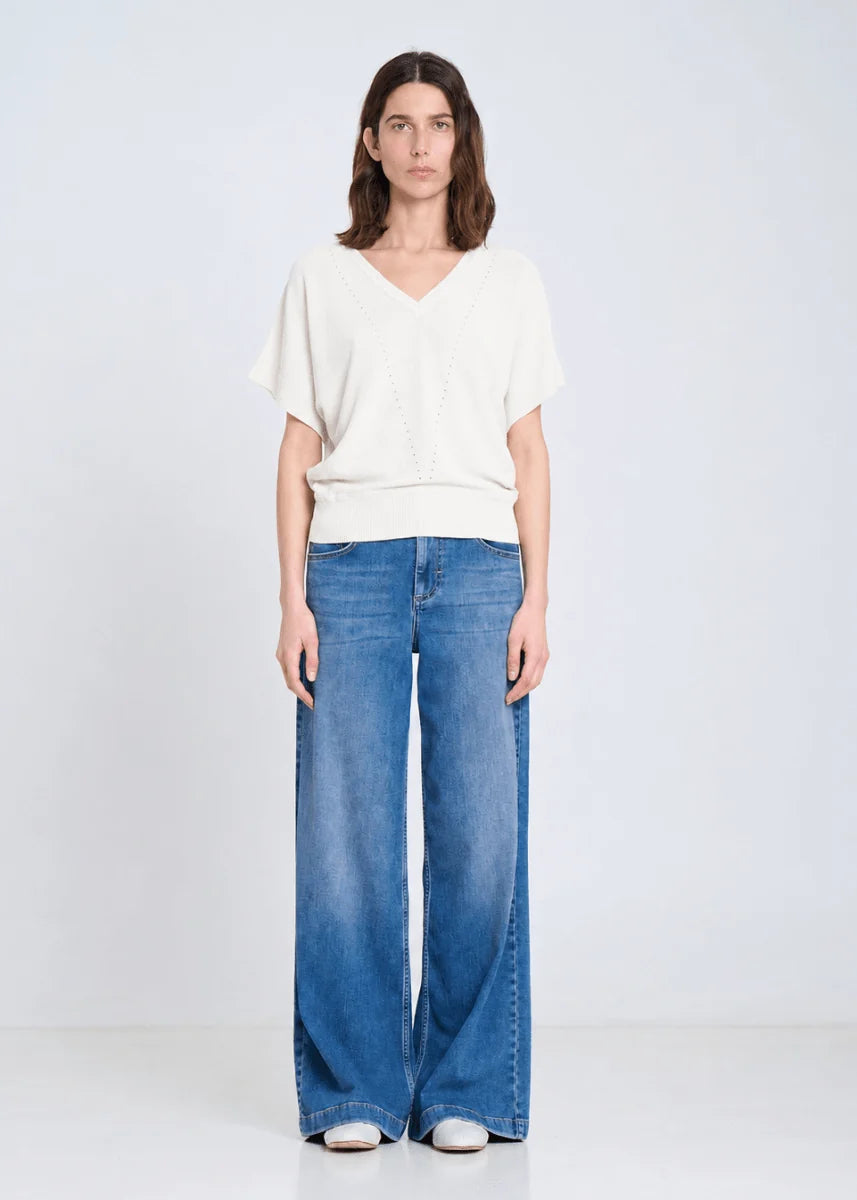 V NECK FINE KNIT SWEATER in Ecru by Sita Murt