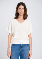 V NECK FINE KNIT SWEATER in Ecru by Sita Murt
