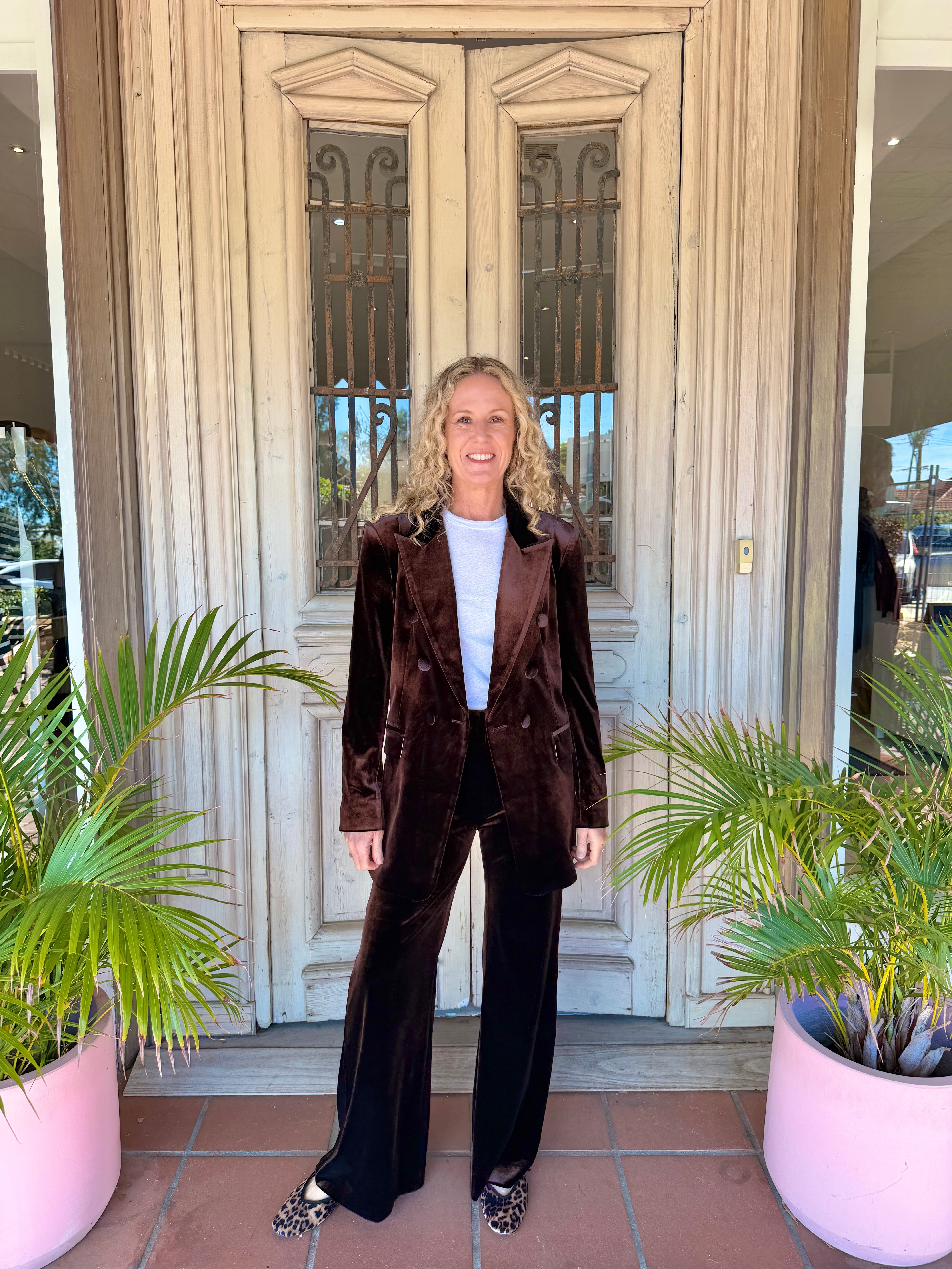 VELVET PANTS in Chocolate Brown by Sophie Moran