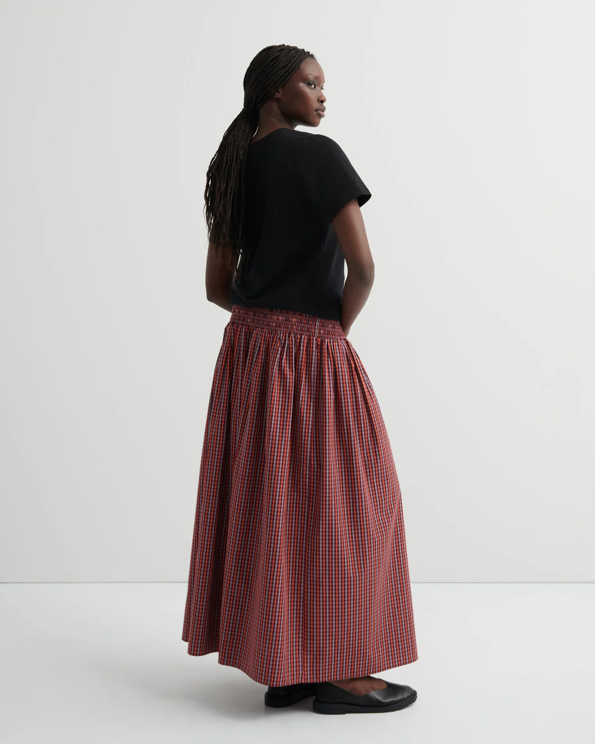 WEAVER SKIRT in Maroon Check by Kowtow