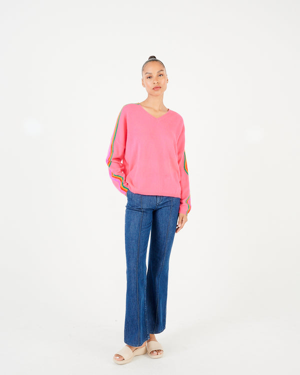 RYLIE V NECK SWEATER in Rose Fluo from Absolute Cashmere