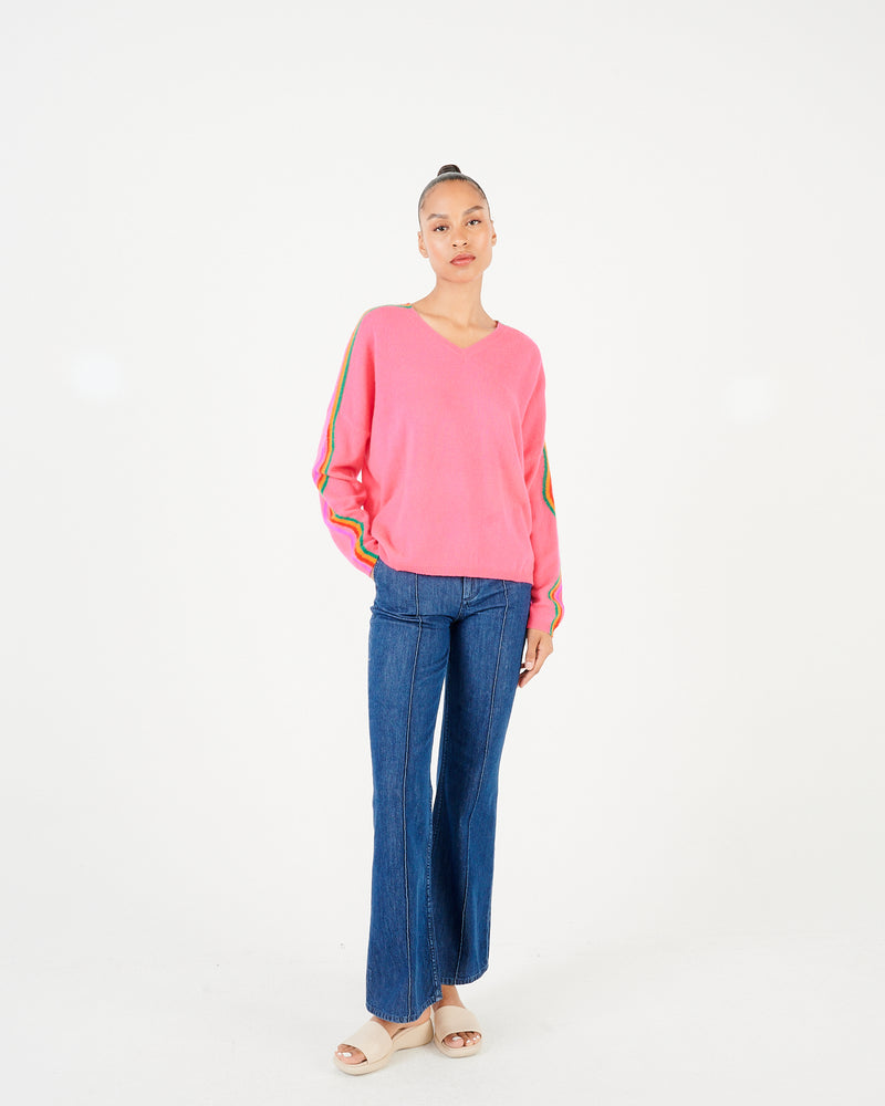 RYLIE V NECK SWEATER in Rose Fluo from Absolute Cashmere