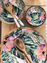 Status Collection Wooden and resin Salad Bowls floral botanical leaf design