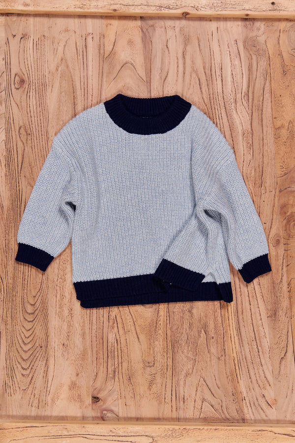 MINI ME SEVEN PULLOVER in Pale Blue + Navy from Maxted