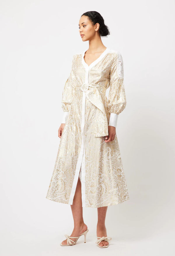 ELYSIAN LINEN + VISCOSE COAT DRESS | Gilded Arcadia Print