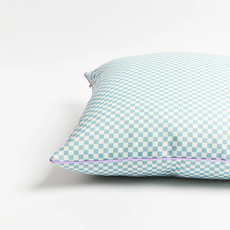 TINY CHECKERS OUTDOOR CUSHION 60cm in Powder Blue from Bonnie and Neil