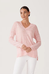 LINEN V JUMPER in Pale Pink from Cable Melbourne