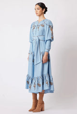 GETTY EMBROIDERED DRESS in Chambray from Oncewas