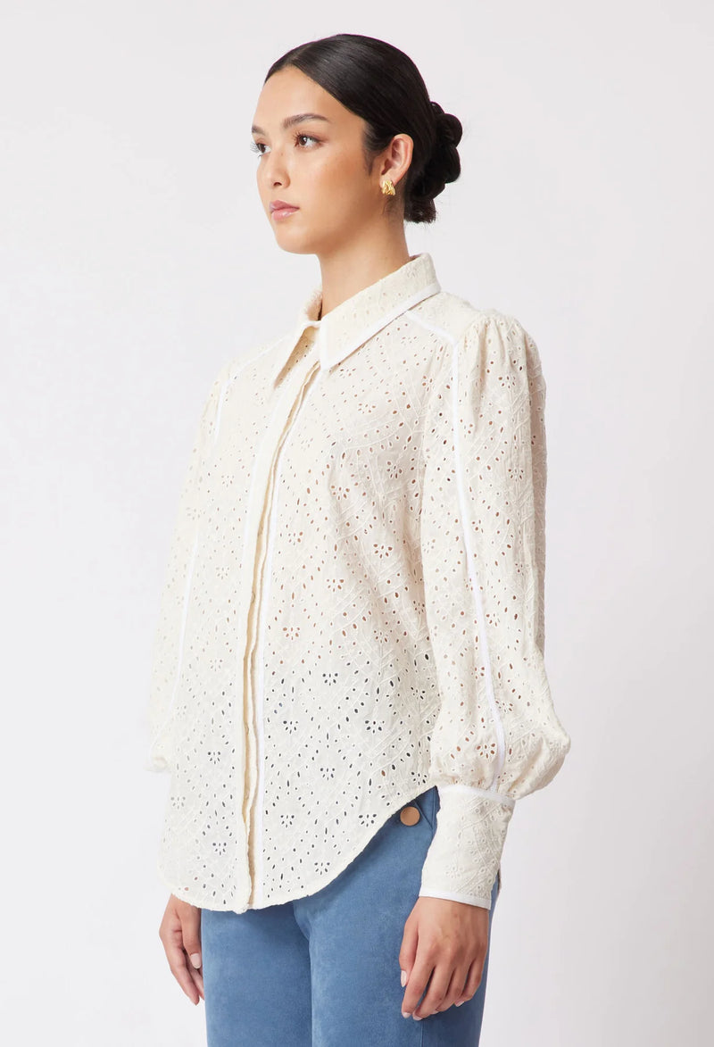 TALLITHA BRODERIE SHIRT in Alabaster from Oncewas