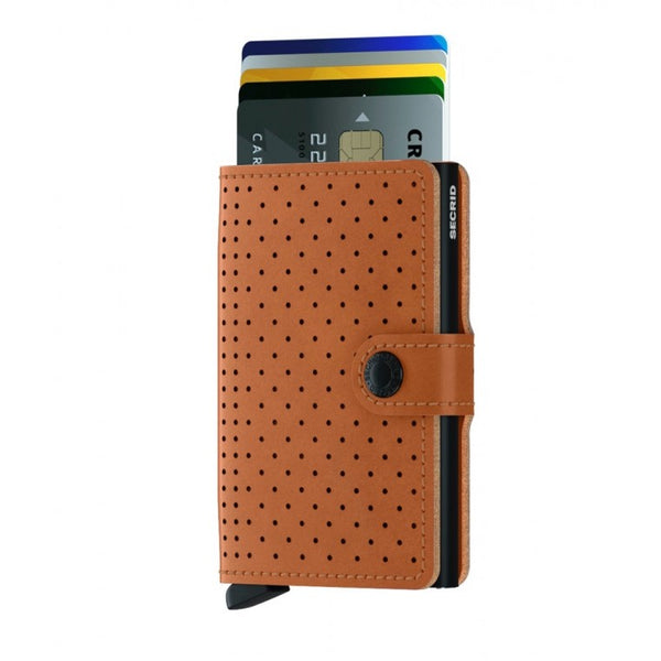 Secrid miniwallet in perforated cognac leather